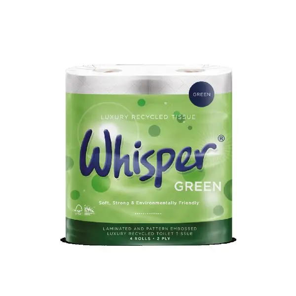 Whisper Green 2 Ply Recycled Toilet Roll 210 Sheets (4x10)